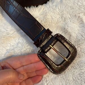 Hype Vintage Brown Leather Croc Embossed Belt - Large